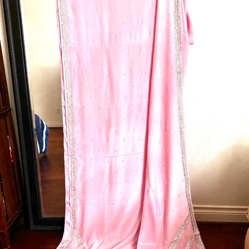 Elegant Pink Sari with Silver Embellishments